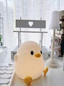 1pc Cute Bean Duck Night Light, DoDo Duck Silicone Nursery Night Light, Battery Table Lamp Bedside Lamp With Touch Sensor For Bedrooms, Living Room - White - View 8
