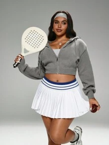 Rhythm Era Women's Contrast Color Waistband A-Line Pleated Short Skort, Sports Casual Daily Tennis Skort, Plus Size - White - View 4