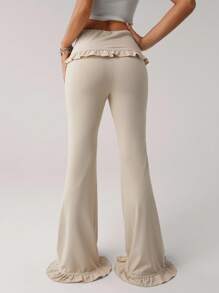 SHEIN ICON Women's Western Khaki Boho Casual Low Waist Pants With Bow Decor Flared Women Jeans