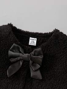 SHEIN Baby Girls' Warm Fleece Cardigan With Bow, Elegant And Versatile, Suitable For Outings, Autumn/Winter Fall - Black - View 7
