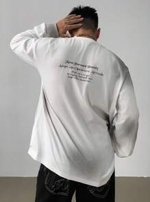 DAZY Camiseta Branca de Manga Longa com Estampa de Letra Vintage de Outono Estilo Gótico de Rua para Homens Camisetas Gráficas Masculinas - Branco - Visão 6