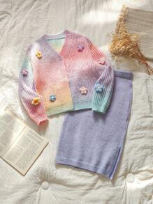 SHEIN 青少年女孩手工钩针花卉渐变开衫，甜美，适合返校、派对、万圣节 - 彩色 - 查看 9