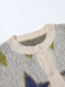 Manfinity EMRG Men's Colorblock Star Pattern Round Neck Button Front Long Sleeve Cardigan Back To School - Multicolor - View 3