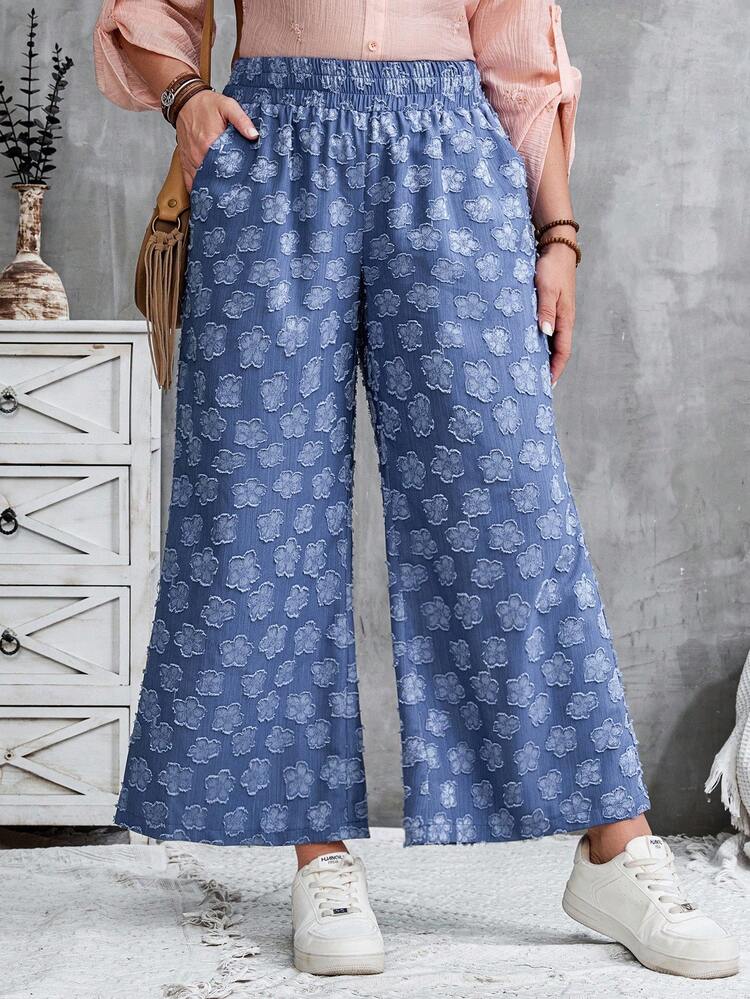 Plus Size Casual Cutout Wide Leg Pocket Pants Boho Pants For Women Floral Wide Leg Pants Wide Leg Summer Pants, Autumn