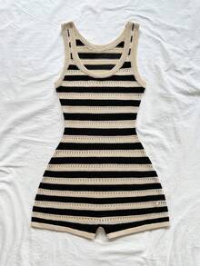 Soleia Going Out Outfit Boho Winter Clothes For Women  Dress Casual  Women's Casual Striped Knit Jumpsuit Ribbed Playsuit Striped Playsuit