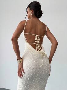 Firerie 女式杏色纹理美人鱼露背系带长裙，性感优雅，适合春夏季穿着，沙滩装，通勤，度假，海滩，波西米亚风，夏威夷风，约会，派对，音乐会，婚礼，毕业典礼 - 杏色 - 查看 8