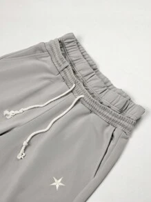 Manfinity Hypemode Men's Casual Star Printed Drawstring Loose Sweatpants,Light Grey Summer Streetwear Baggy Wide Leg Sweatpants,City Break Back To School Gift For Him - Grey - View 6