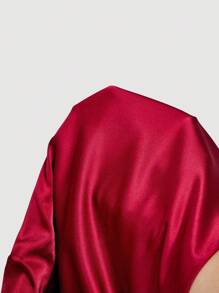 SHEIN MOD Women's Wine Red Tie Neck Bow Blouse, Red Satin Top - Burgundy - View 6