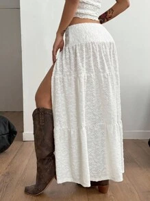 Coolane 女士夏季音乐会狂欢节外出文艺复兴博览会蕾丝侧开衩裙，适合度假西部风服装 Y2K 纹理面料 - 白色 - 查看 2