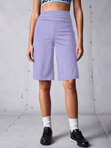 SHEIN Sports Women's Casual Solid Color High Waist Bermuda Shorts - Mauve Purple - View 6