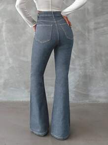 SHEIN Tall 98%Cotton Zip Front Skinny Flare Jeans TALL - Light Wash - View 2