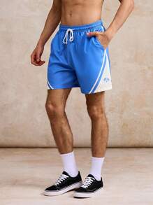 Surfspeed Men's Palm Tree Print Drawstring Waist Pocket Beach Shorts - Blue - View 3