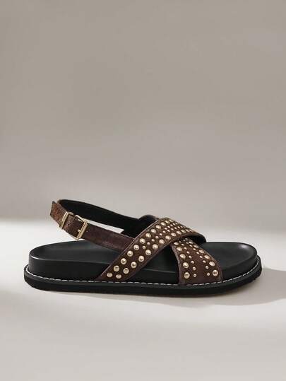 Solecia 女士时尚黑色平底凉鞋