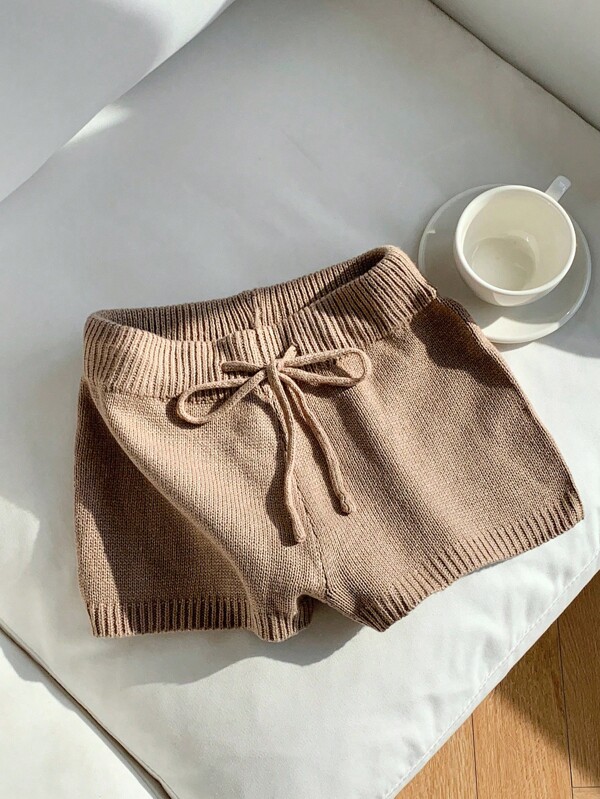Comfortcana Casual Solid Color High Waist Drawstring Knit Shorts In Fall/Winter