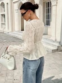 Siren Gaze 女士优雅通勤纯色刺绣衬衫