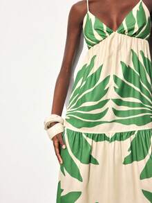 Maija Women's Vacation Casual Colorblock Print Maxi Slip Dress, Elegant Formal Dress For Christmas, New Year Party And Gathering, Autumn/Winter - Green - View 6