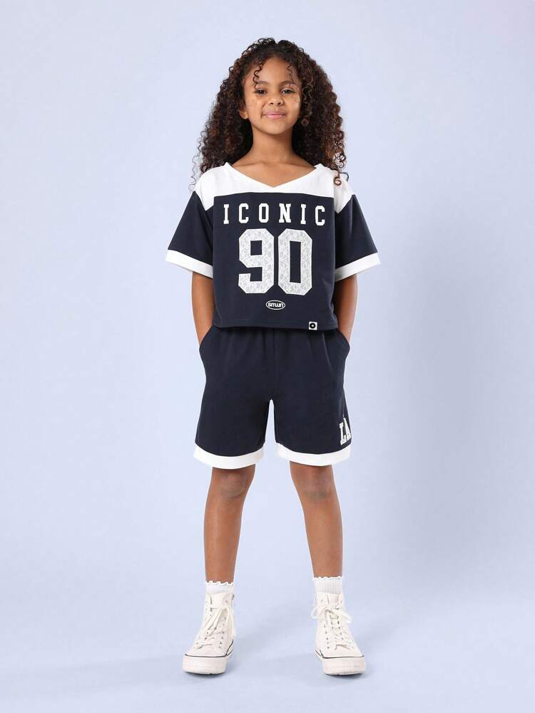 Varsity Leisure Crop Top Shorts Co-Ord Set