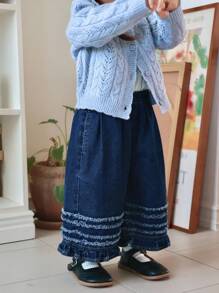 Dazy Kids Baby Mädchen Lässig Weite Beine Lose Gerade Bein Jeans, Kleinkind Herbstkleidung