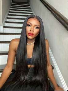 Transparent Lace Straight 13 X 4 Lace Front  Wig 150% Density Human Hair Wigs 28 Inch Natural Black High Temperature For Women