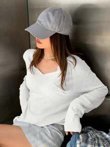 DAZY Casual V-Neck Personalized Design Undershirt Fall/Winter - White - View 5