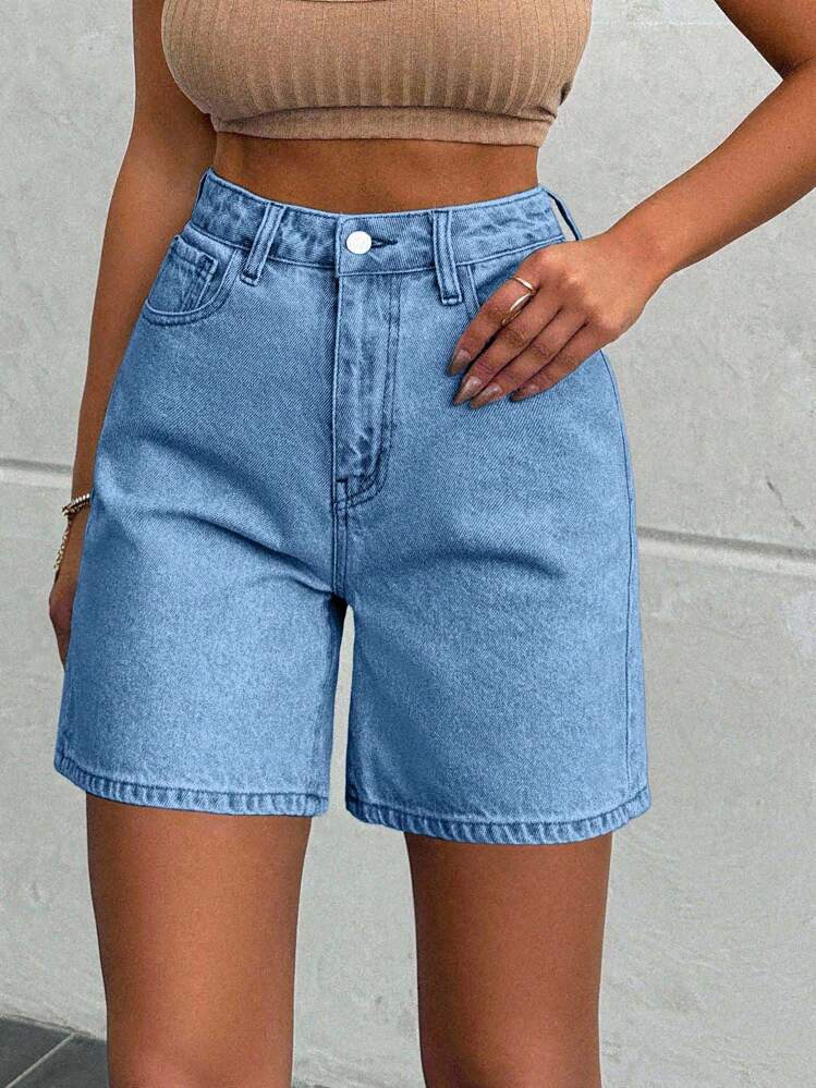 EURMUSE 100%Cotton LIGHT WASH HIGH WAIST SHORT - Royal Blue - View 7
