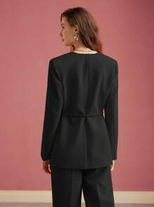 MOTF PREMIUM STRUCTURED SINGLE BUTTON BELTED BLAZER,VALENTINE'S DAY - Multicolor - View 3