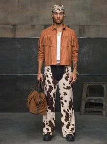 AXEPEAK 男士性感开裆宽松图案印花裤