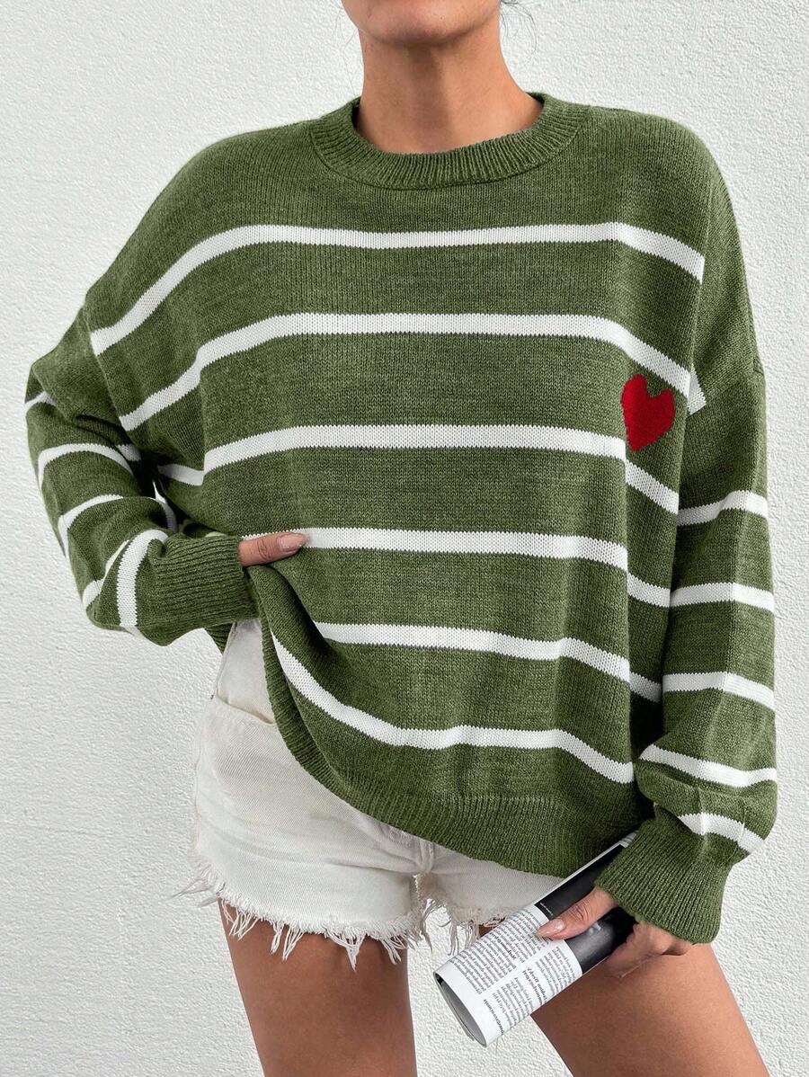EURMUSE Suéter casual de talla grande con bloques de color y rayas, otoño/invierno - Multicolor - Ver 1