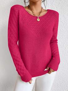 RueChic Women's Solid Color Simple Sweater - Hot Pink - View 3