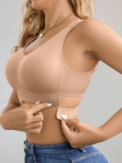 NudeFit 1pc Women Seamless No Padding Elegante Breathable Com Tafel Crisscross Back eau BH Front Closure Brapush Up Sports view 3