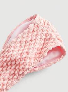 SHEIN MOD 贝壳装饰露背吊带上衣，荷叶边饰有蝴蝶结，泡泡雪纺三角泳裤，两件套比基尼，可爱，卡哇伊 - 淺粉色 - 查看 4