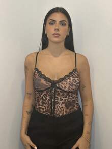 Lucia Bellido Summer Beach Vacation Bow Sexy See-Through Leopard Print Tops Daily Travel Leopard Print Tops Dating Tops Party Tops School Party Tops Festival Tops Birthday Tops Evening Tops Women's Tops Tank Top Office Tops Commuter Tops Work Wear Campus Tops Valentine's Day Outfits Nashville Outfits Summer Outfits For Women//Spring Clothes//Valentine's Day Outfit/Carnaval/Beach Vacation Outits - Multicolor - View 3