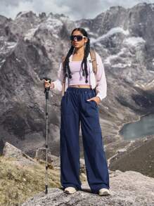 Flexra 女式工装口袋宽腿宽松休闲牛仔裤 - 藍色 - 查看 7