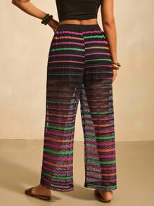 SHEIN VCAY Pantalon ample et ample à jambes larges, rayé et ajouré, pour femmes grandes tailles - Multicolore - Voir 2
