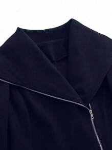 SHEIN LUNE Plus Size Casual Solid Color Jacket, Autumn/Winter Fall Cloth For Women - Navy Blue - View 8