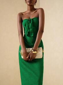 Vesra Women's Solid Color Elegant Long Fitted Tube Dress - Green - View 4