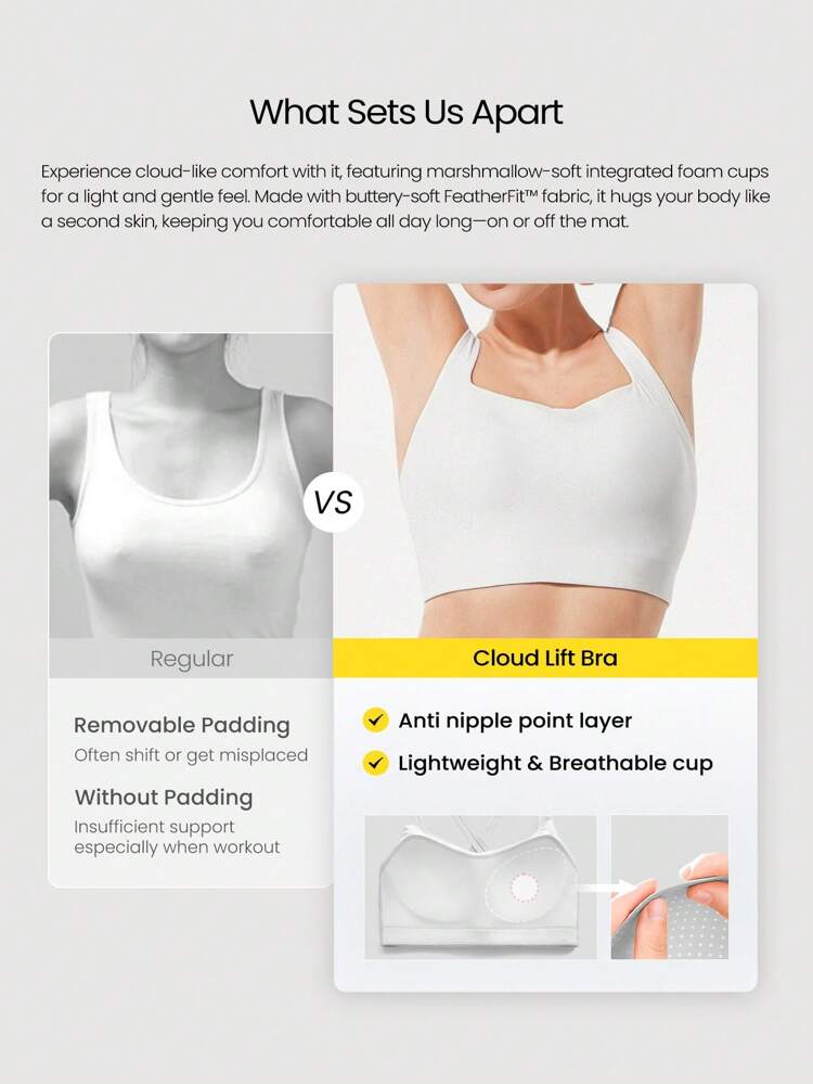 FeatherFit™ Sutiã Esportivo de Pescoço Quadrado com Alças Ajustáveis, Copos de Espuma Moldada, Tecido Elástico e Respirável, Ideal para Ioga, Pilates, Academia e Uso Diário