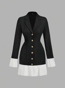 SHEIN MOD Robe longue élégante à manches longues avec volant à l'ourlet de couleur unie - Noir - Voir 4