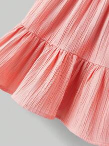 Ontre 2件套年轻女孩休闲荷叶边下摆吊带背心和裙子套装 - 粉色 - 查看 5