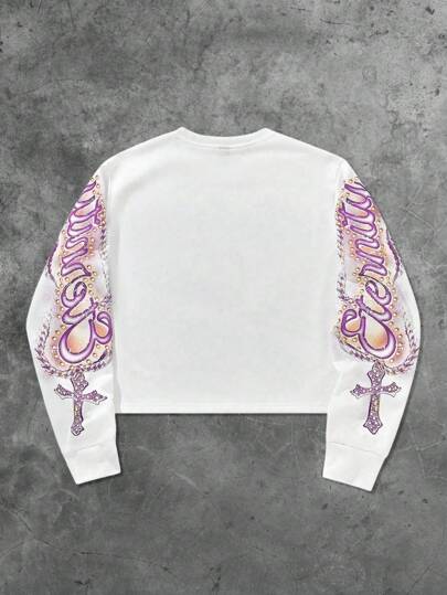 Street Life Sudadera con capucha corta casual de hombre con estampado de cruz y letra de ángel, para primavera/otoño