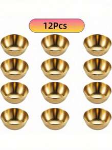 3/5/12 件不锈钢金色蘸酱托盘套装、寿司、炸鸡、番茄酱、烧烤酱碟、黄油碟、调味盘、牛排酱碗、莎莎酱碟、奶酪蘸酱碗、厨房配件（金色，3.2 英寸宽） - 金色 - 查看 18