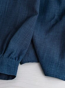 Regalyn Plus Size Solid Color Denim-Like Fabric Ruffle Collar Blouse, Regular Fit Women Shirt, Autumn/Winter Fall Cloth For Women