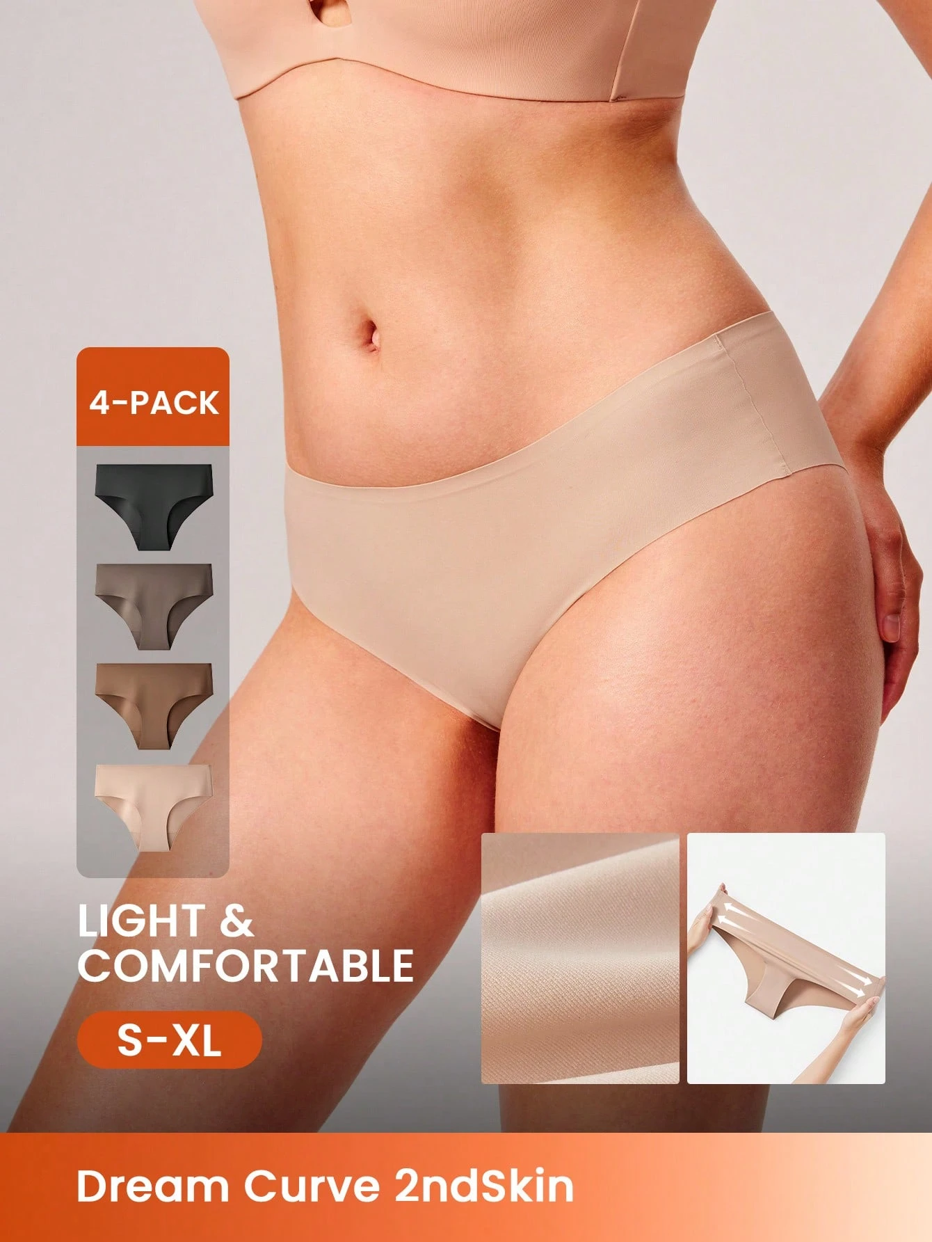 Lot de 4 culottes sans couture taille basse, sous-vêtements pour femmes - tons de terre