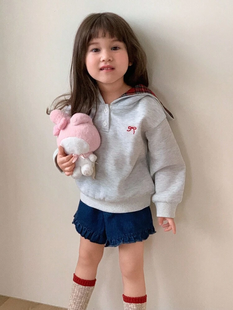Toddler Girls' Hooded Casual Bow Embroidery Long Sleeve Sweatshirt, Spring/Autumn