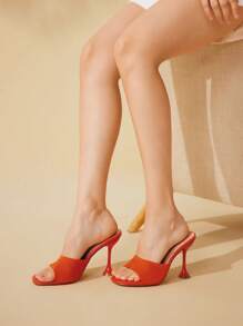 CUCCOO BASICS Women Square Toe Comfy Fashion Mule High Heel Sandals, Orange For Daily Wear - Orange - View 8