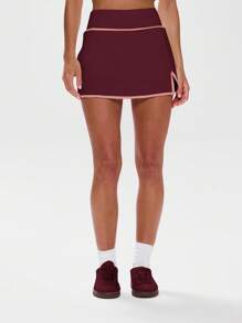 Musera Sport 低腰撞色滚边运动短裙，适合健身房、板式网球、壁球、匹克球等运动。 - 酒紅色 - 查看 2