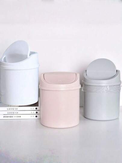SHEIN 3Pcs Desktop Mini Trash Can With Lid, Cute Storage Bin For Bedroom, Popular Style