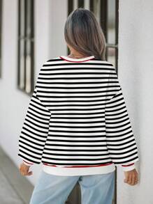 SHEIN LUNE Casual Striped Horse Print Pattern Round Neck Loose Fit Women Sweatshirt Autumn And Winter