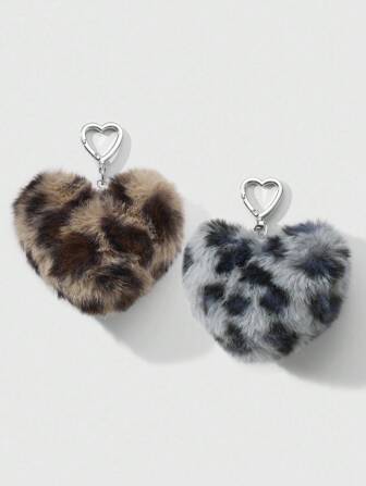 Kawaii Set de 2 combinaciones de llavero/dije de bolso con estampado de leopardo en marrón y gris, de estilo retro y elegante, ideal para parejas, hermanas, uso diario y regalos festivos