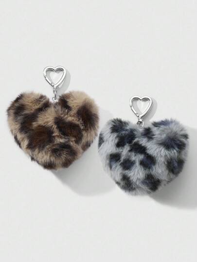 Kawaii Set de 2 combinaciones de llavero/dije de bolso con estampado de leopardo en marrón y gris, de estilo retro y elegante, ideal para parejas, hermanas, uso diario y regalos festivos